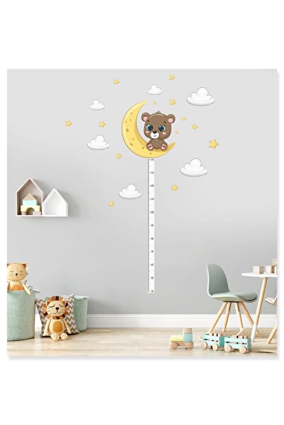 Sticker Sepetim Ursuleț de pluș așezat pe lună Nori și stele Camera copiilor ...