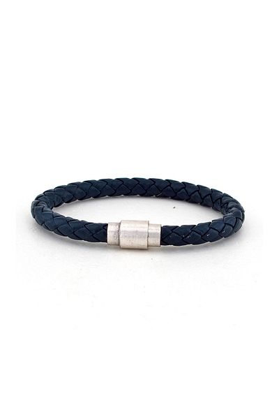 Solfera Men's Navy Blue Leather Magnet Bracelet BT235