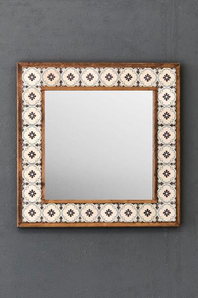 Oscar Stone Decor Masif Çerçeveli Mozaik Taş Ayna 43 Cm X 43 Cm (morocco-etni...