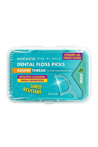 Watsons Round Thread Dental Floss Picks Mint 50 Pieces