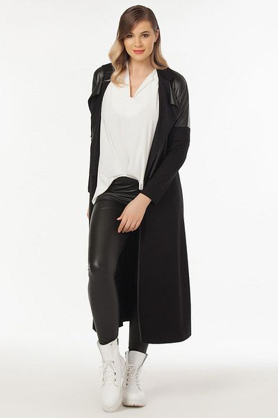 Laranor Women's Black Leather Detailed Cardigan 19LB9176