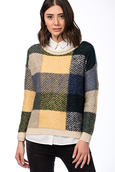 Koton Gelb karierter Damenpullover 5 KAK94037OT