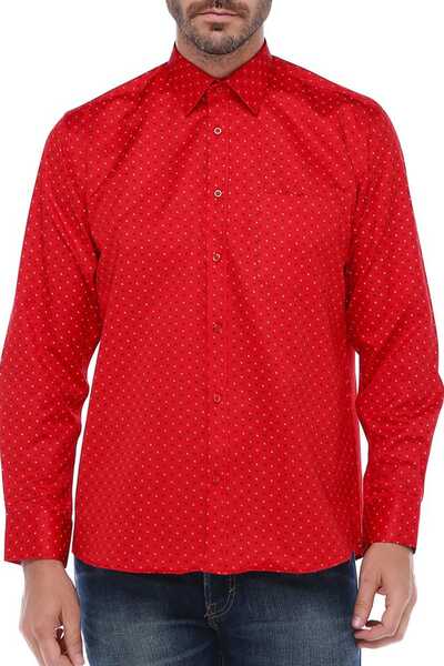 Varetta Erkek Kırmızı Klasik Kesim Cepli Baskılı Uzun Kollu Gömlek