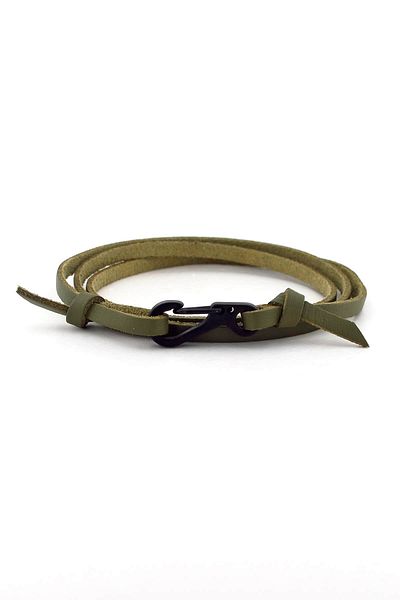 Solfera Men's Green Original Leather Bracelet with Black Metal Hook Bt356