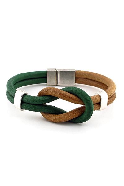 Solfera Men's Tan Green Genuine Leather Alaçati Knot Bracelet BT333