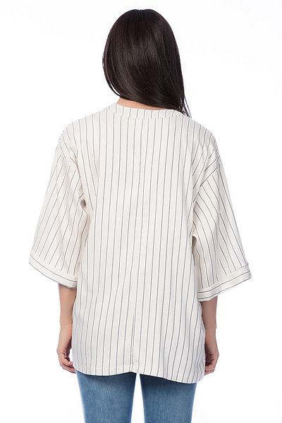 Koton Women's White Striped Kimono & Kaftan 7YAK52959UW