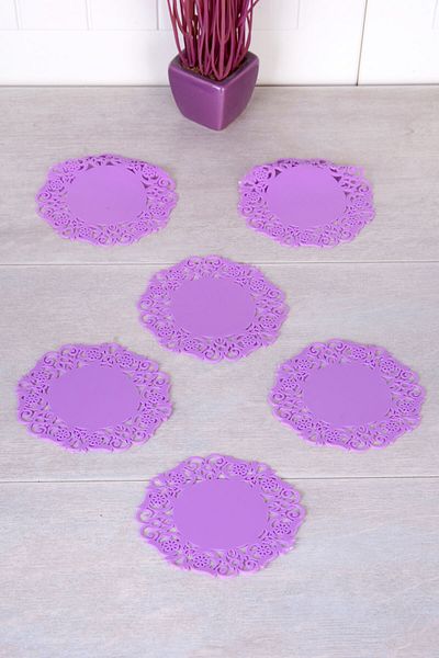 LA VİTA BUONE 6 قطع قاعدة أكواب سيليكون دانتيل C-ZZ-Cup Holder-Purple