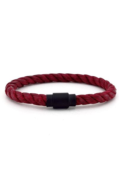 Solfera Men's Claret Red Rope Black Metal Magnetic Clip Bracelet BT385
