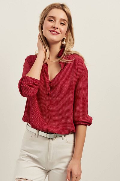 Olalook Rotes Casual Viskose-Hemd mit kleinen Punkten für Damen OLA-G10654