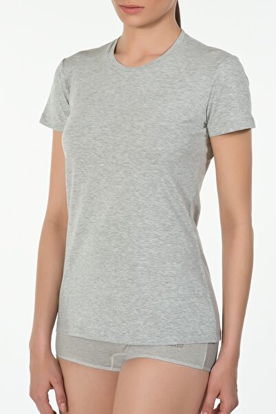 Kom Kadın Gri Melanj Basic T-shirt 41BA50011GRML