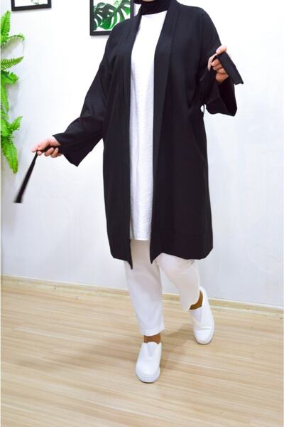 PNRSTİL Women's Crepe Short Kimono Black