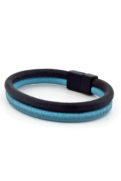 Solfera Men's Double Sira Blue Black Leather Bracelet Bt212