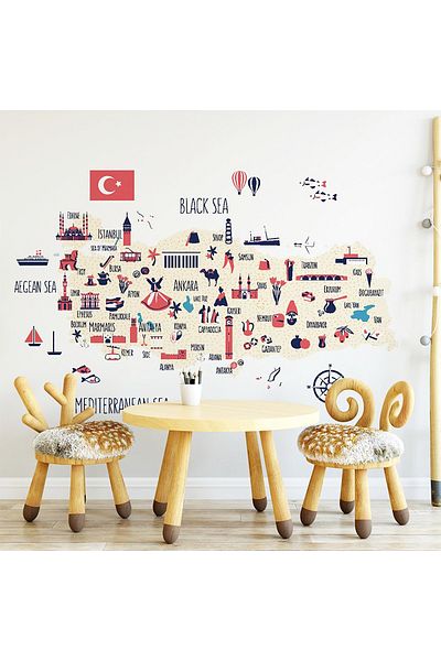 Tilki Dünyası Educational Türkiye Map Baby and Kids Room Wall Sticker