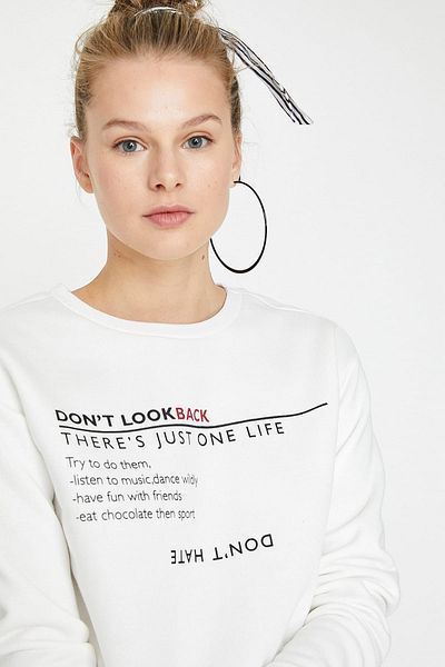 Koton Women's Ecru Text Printed Sweatshirt 9YAL18108IK