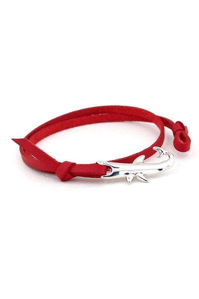 Solfera Men's Metal Shark Red Genuine Leather Bracelet BT553
