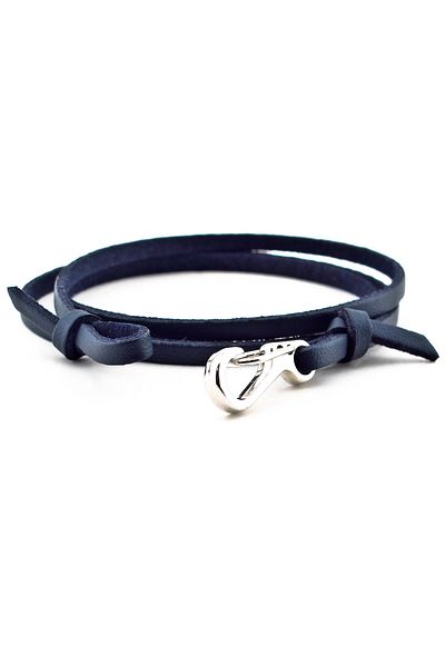 Solfera Men's Black Metal Hook Three Rows Navy Blue Leather Bracelet BT358