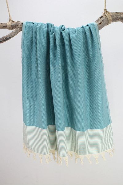Bedinn Peshtemal Honeycomb Striped Crem-Oil Green Pst261