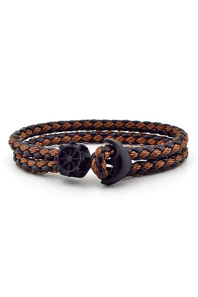 Solfera Men's Black Metal Anchor String Leather Bracelet Bt258