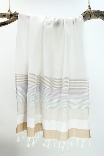 Bedinn Peshtemal Stripe μπεζ-λευκό-γκρι Pst107