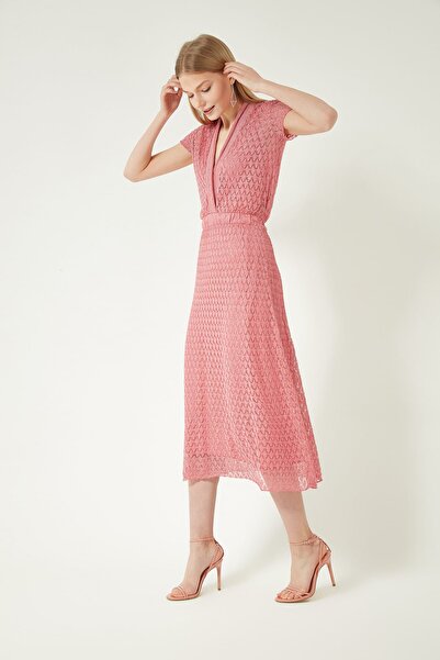 JOIN US Rochie de damă roz, cu decolteu în V, căptușită din tricotaj, JU8S409