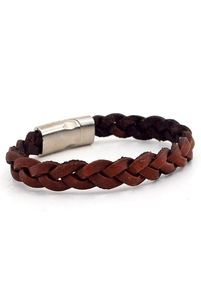 Solfera Men's Genuine Genuine Leather Brown Braid Bracelet BT514