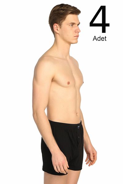 Tutku Men's Black 4 Pack Combed Cotton Buttoned Boxer Elf568T0117Ccm4