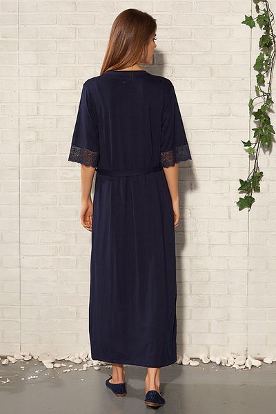 Sevim Women's Navy Blue Dressing Gown Tunic Set 20195