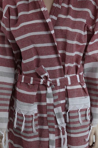 Bedinn Peshtemal Robe Hooded Alesta red-Grey