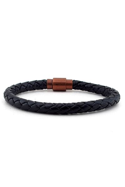 Solfera Men's Black Leather Copper Micnatis Bracelet BT249