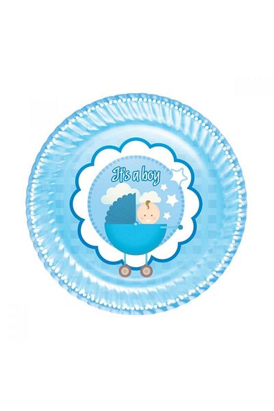 Kazanabil 8pcs Its A Size Stroller Themed Cardboard Plate Blue