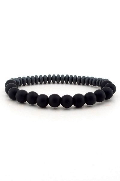 Solfera Men's Matte Hematite Onyx Natural Stone Bracelet B1838