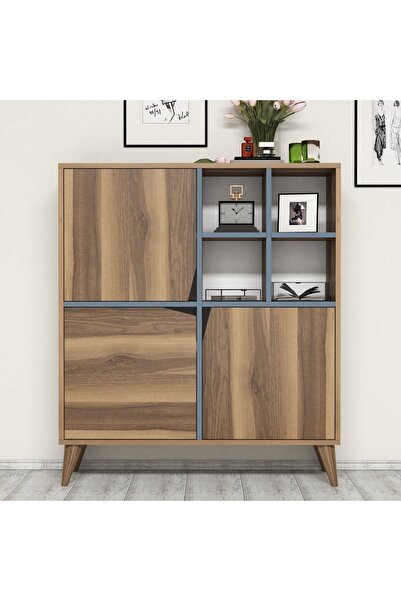 Variant Mobilya Pulse Çok Amaçlı Dolap - Kitaplık - Ceviz / Mavi