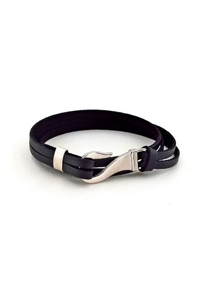 Solfera Men's OriginalBlack Leather Metal Hook Bracelet BT331
