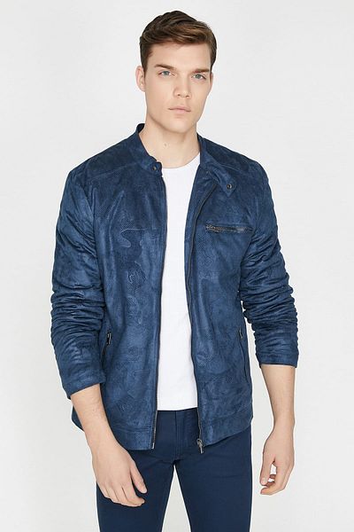 Koton Marineblau gemusterte Herrenjacke 9YAM21202HW