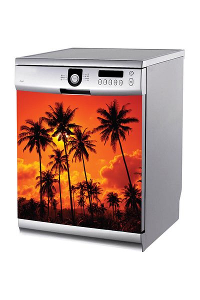 Tilki Dünyası Palm Trees and Sunset Dishwasher Sticker BLSK0016