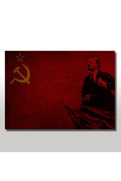 Cakatablo 35cmX50cm Ahşap Tablo Lenin Ve Sovyetler Bayrağı