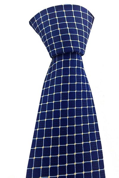 Brianze Men's Light Blue Checked Saks Blue Necktie with Handkerchief 444GKC014