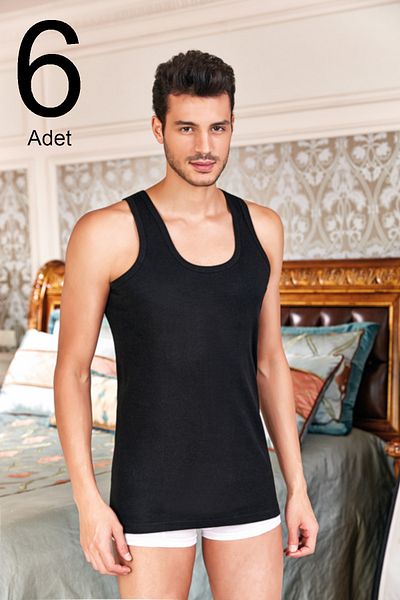 Berrak Men's Black 6-Pack 100% Cotton Combed Cotton Undershirt