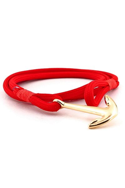 Solfera Men's Red Paracord Gold Color Metal Anchor Bracelet Bt543