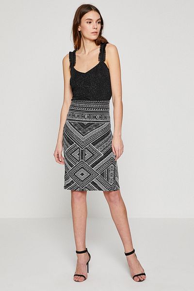 Koton Women's Black Midi Normal Waist Slim Cut Skirt 8YAK74517FK