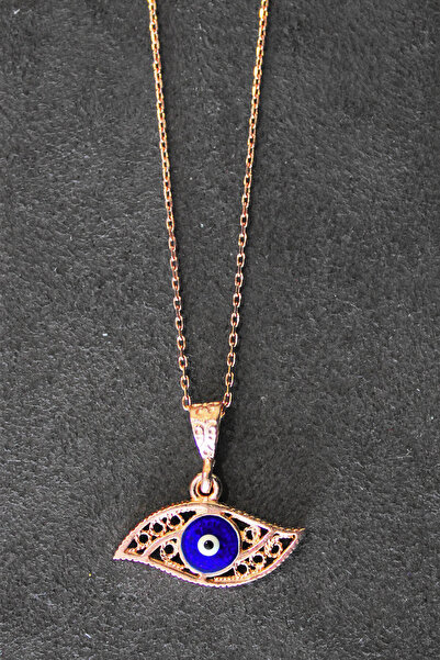 Kadın Nazarlı Göz Rose Gümüş Kolye TGK0329