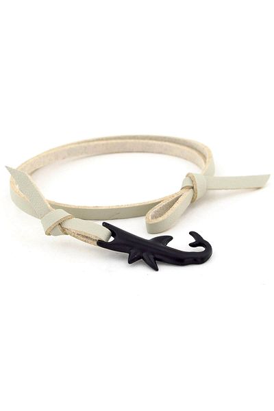 Solfera Men's Black Metal Shark Original Leather Bracelet BT554