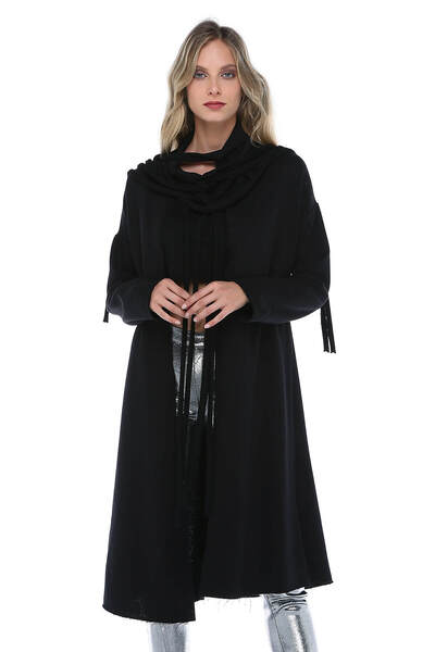 Quincey Cardigan lung cu guler negru pentru femei HK2410