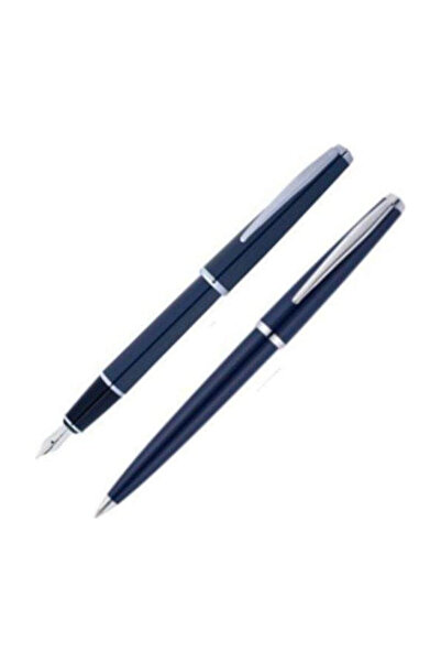 Scrikss 33 قلم حبر + مجموعة أقلام حبر جاف صندوق فاخر باللون الأزرق الداكن