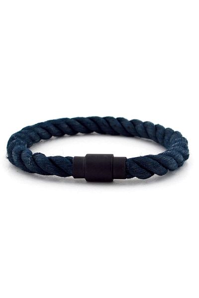 Solfera Men's Navy Blue Rope Black Metal Magnet Bracelet BT422