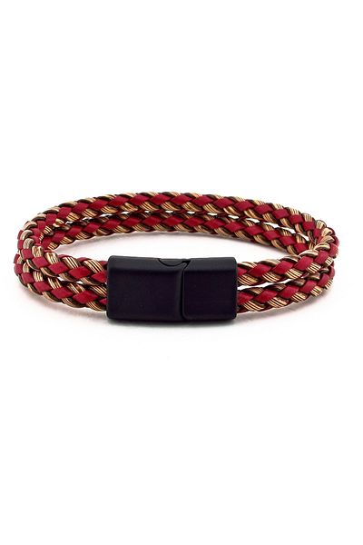 Solfera Men's Burgundy Brown Braided Black Magnet Bracelet Bt367