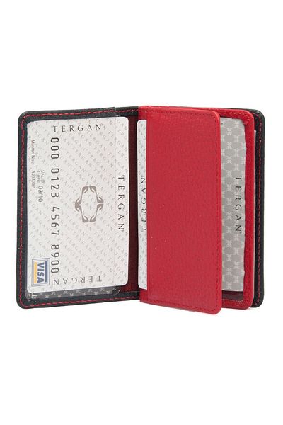 Tergan Genuine Leather Navy Blue Red Unisex Credit Card Holder S1KK00001601