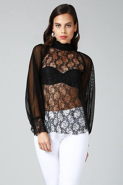 Quincey Women's Black Lace Detailed Blouse BD2264