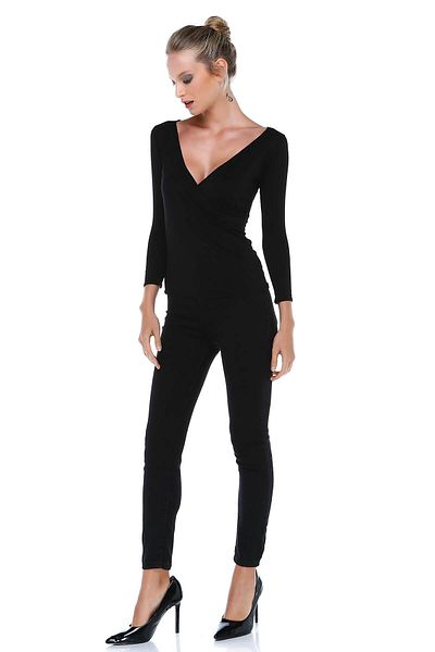 Quincey Women's Black Double Breasted Blouse BD2406