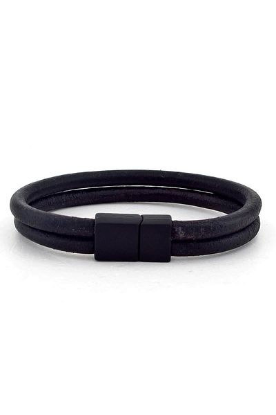 Solfera Men's Double Row Black Leather Bracelet BT206